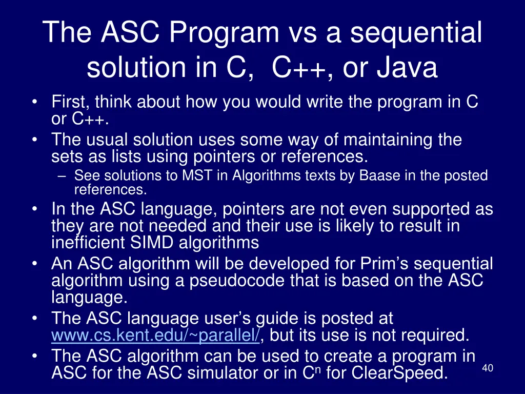 the asc program vs a sequential solution