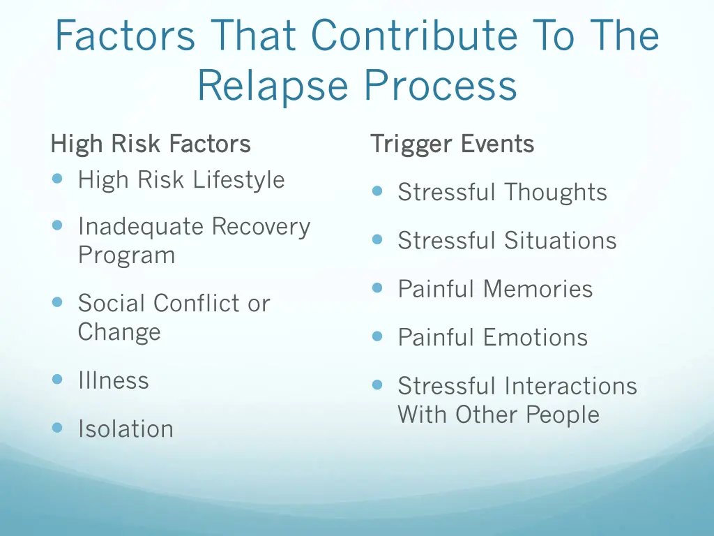 factors that contribute to the relapse process