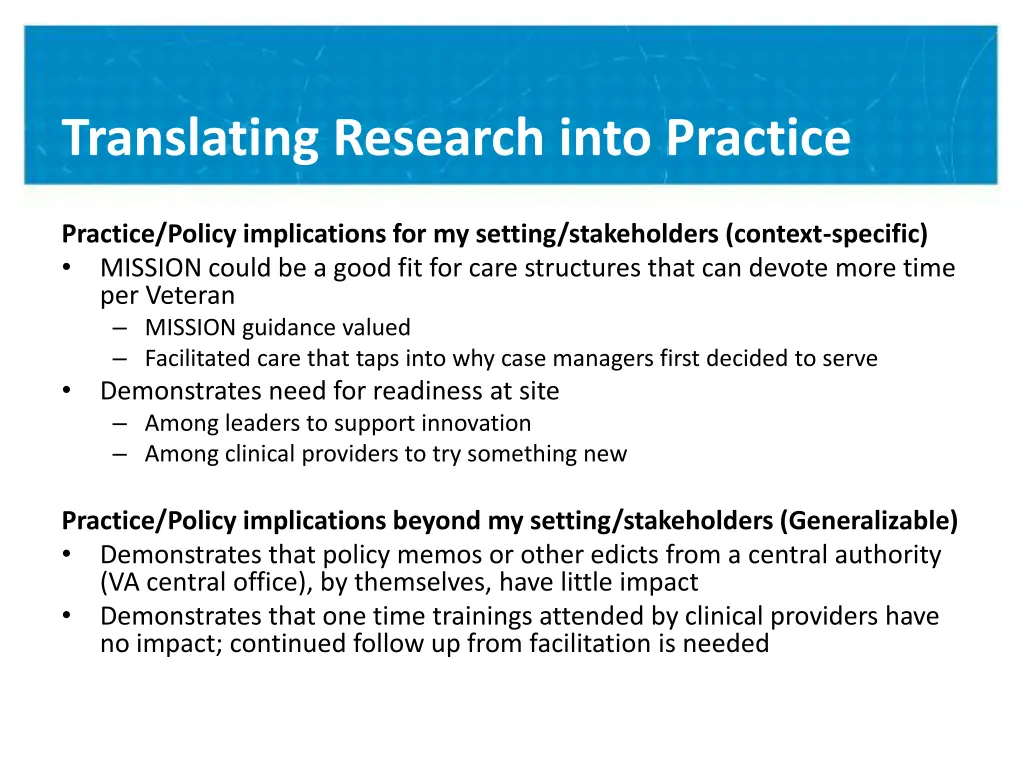 translating research into practice