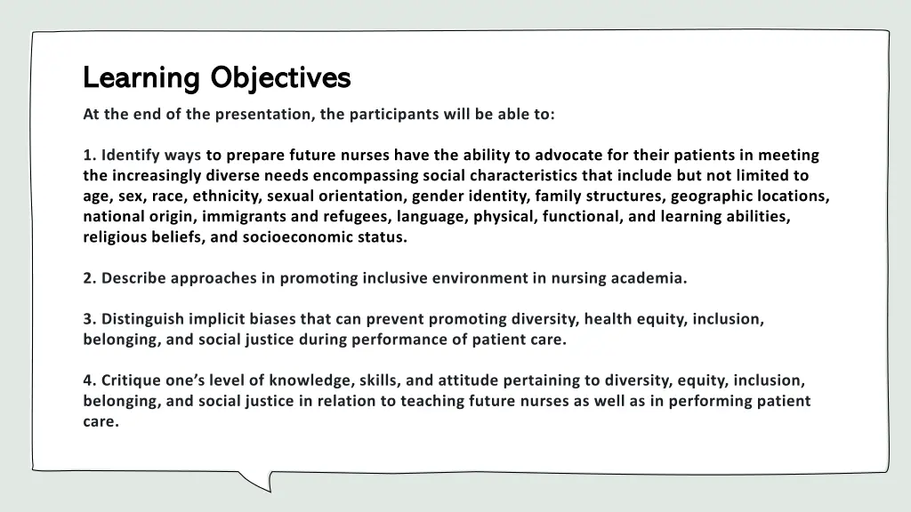 learning objectives learning objectives