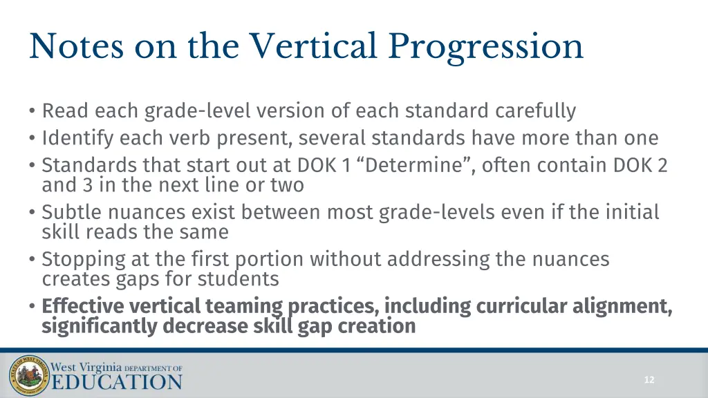 notes on the vertical progression