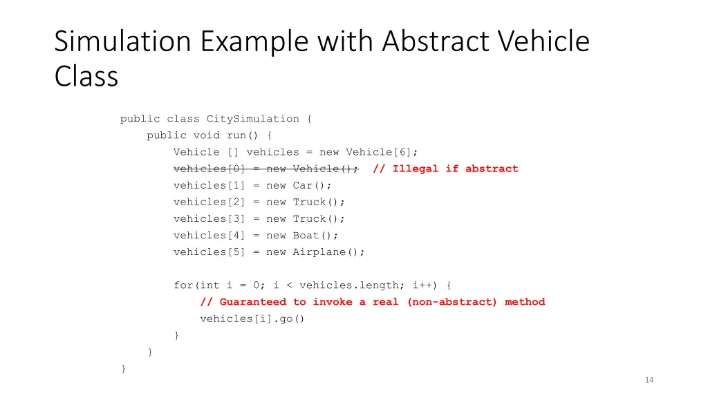 simulation example with abstract vehicle class