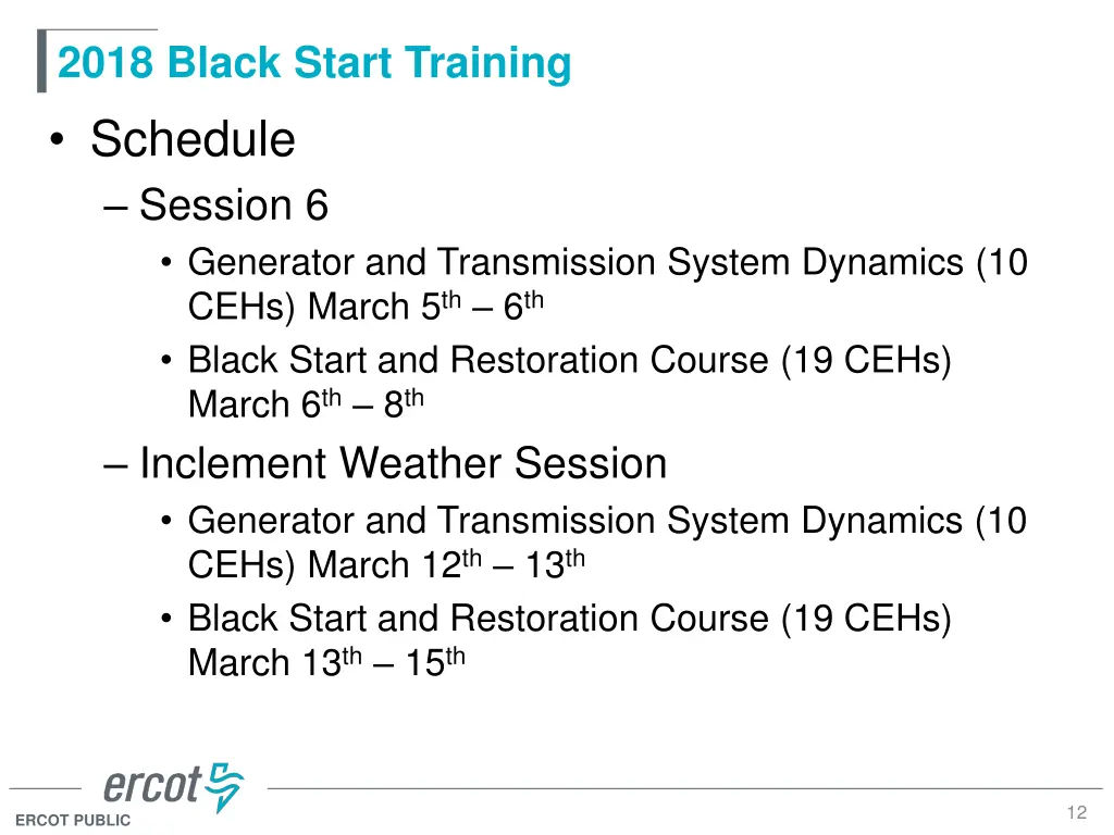 2018 black start training schedule session 2