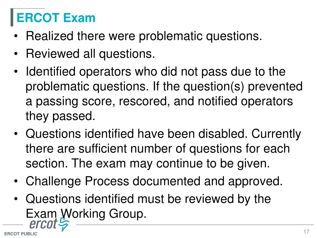 ercot exam realized there were problematic