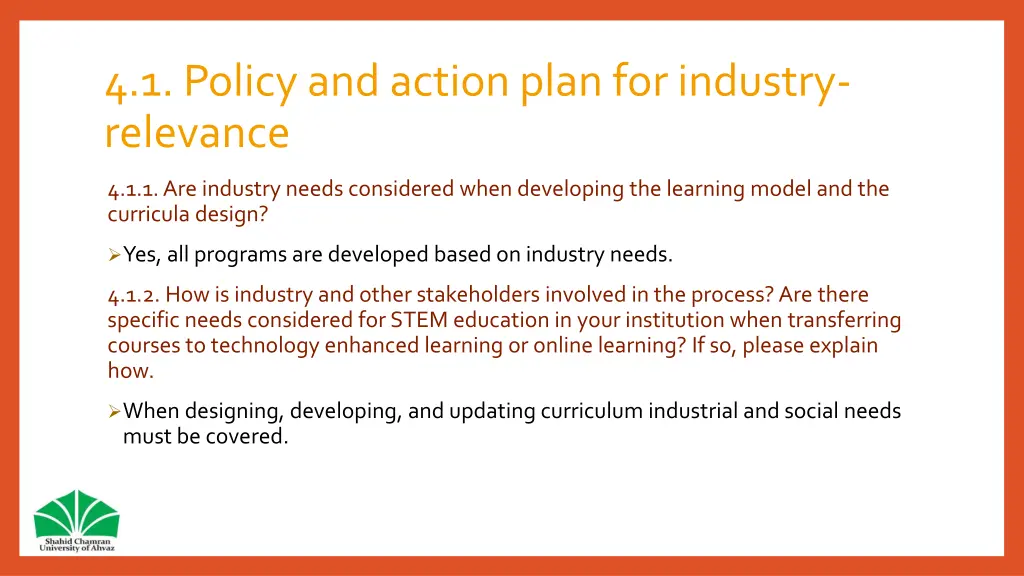 4 1 policy and action plan for industry relevance