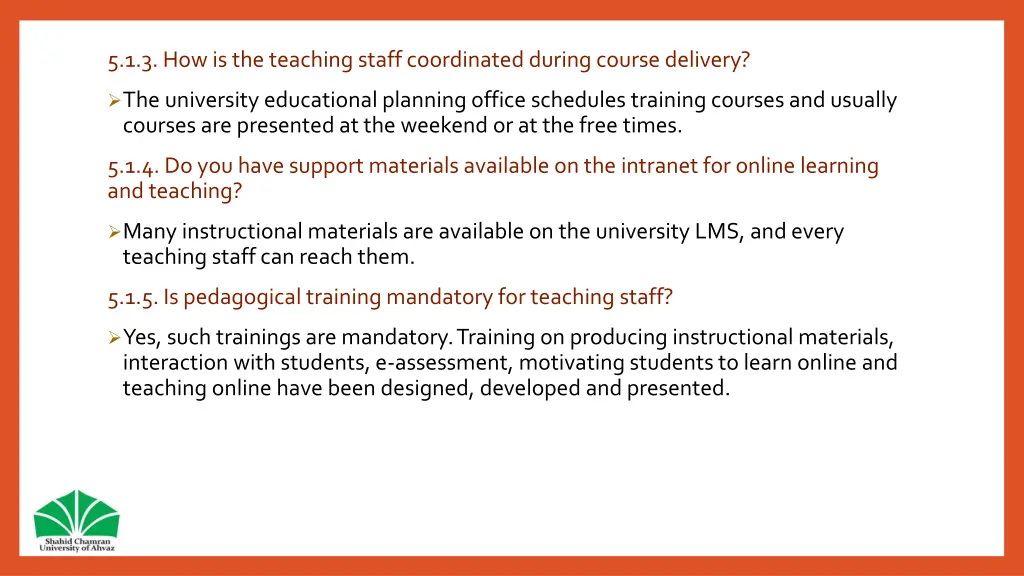 5 1 3 how is the teaching staff coordinated