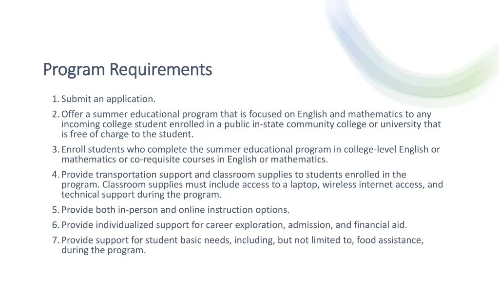 program requirements program requirements