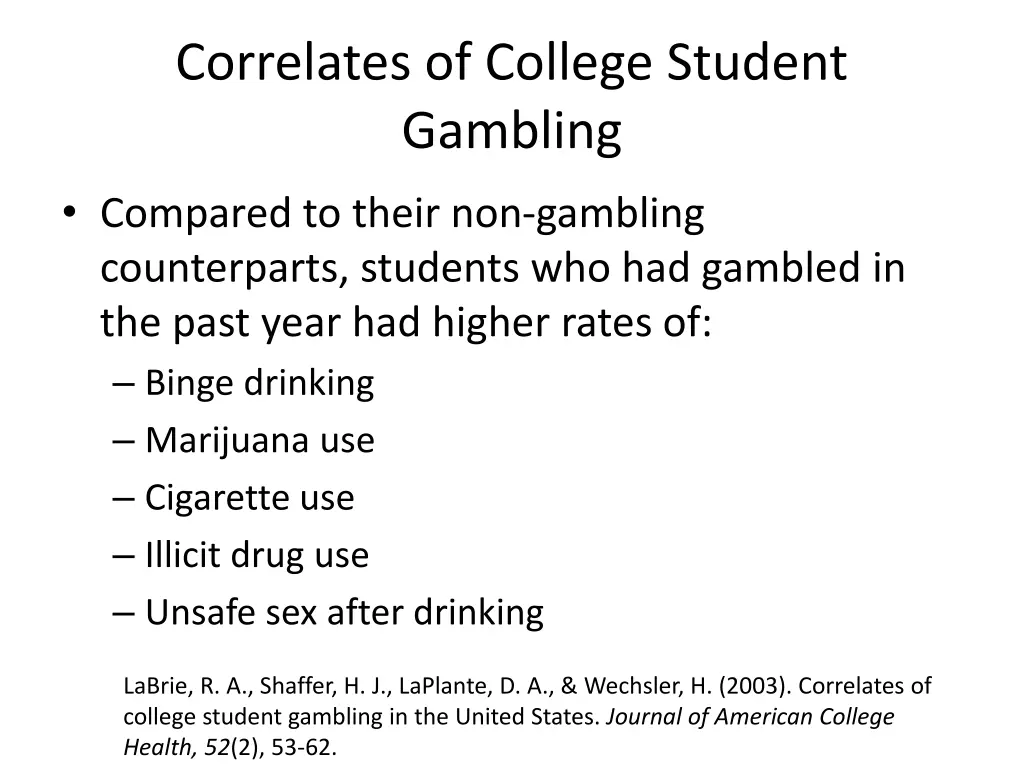correlates of college student gambling