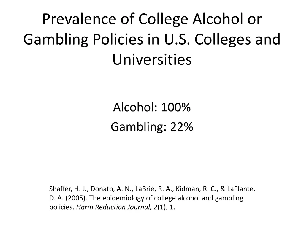 prevalence of college alcohol or gambling