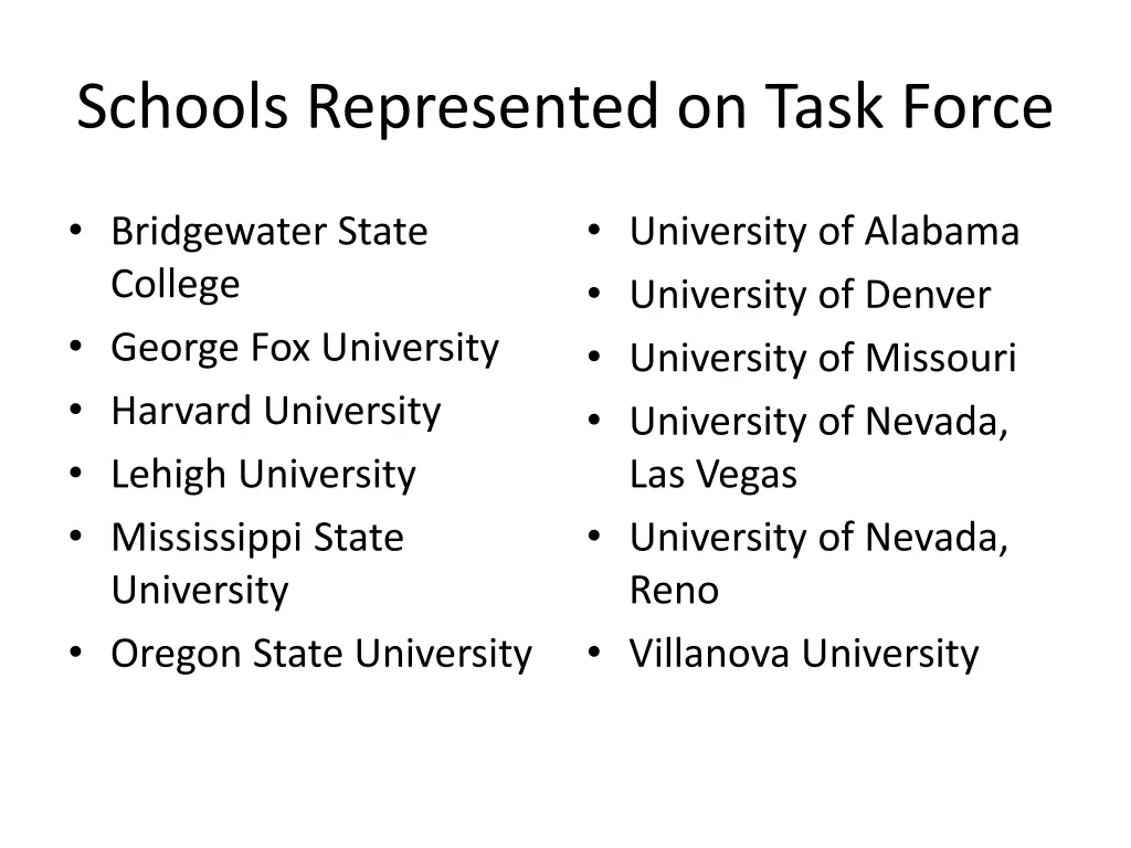 schools represented on task force