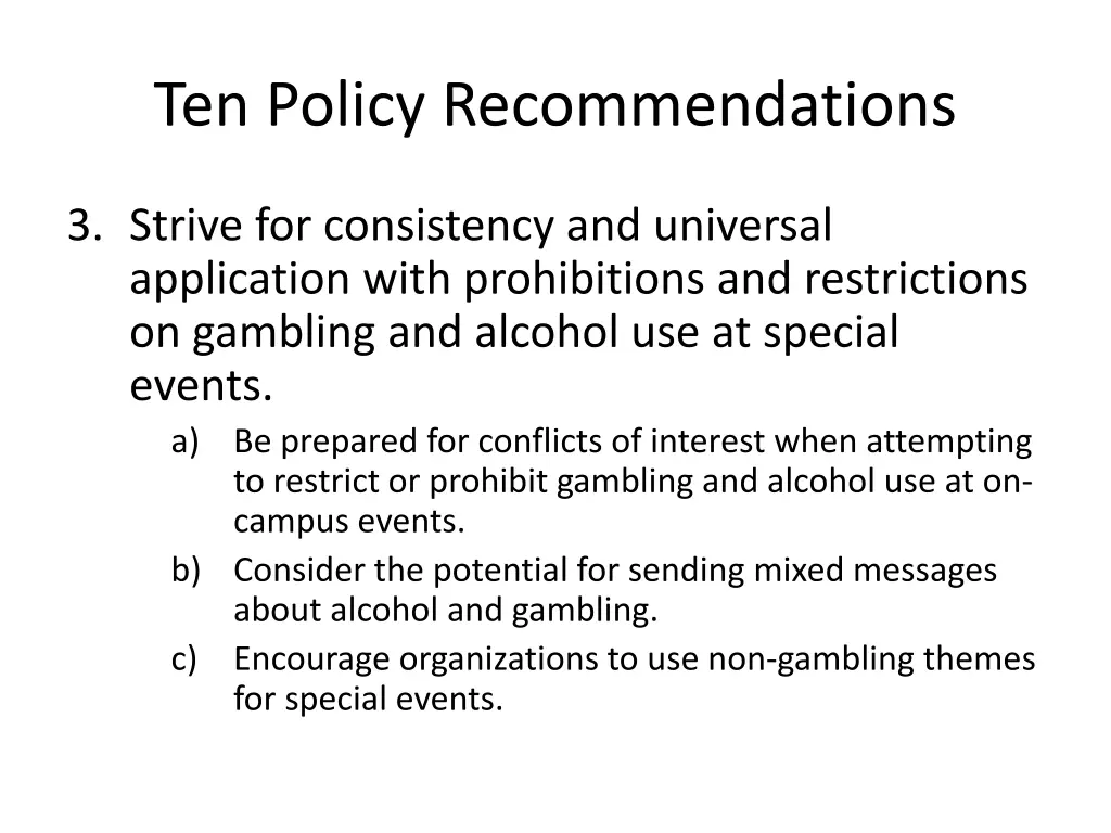 ten policy recommendations 1