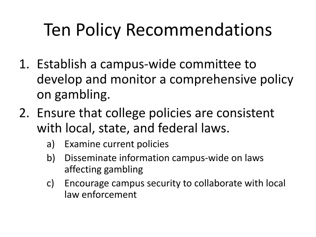 ten policy recommendations