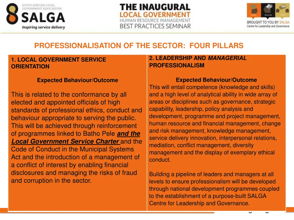 professionalisation of the sector four pillars