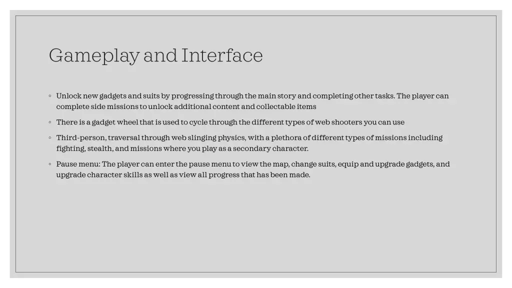 gameplay and interface
