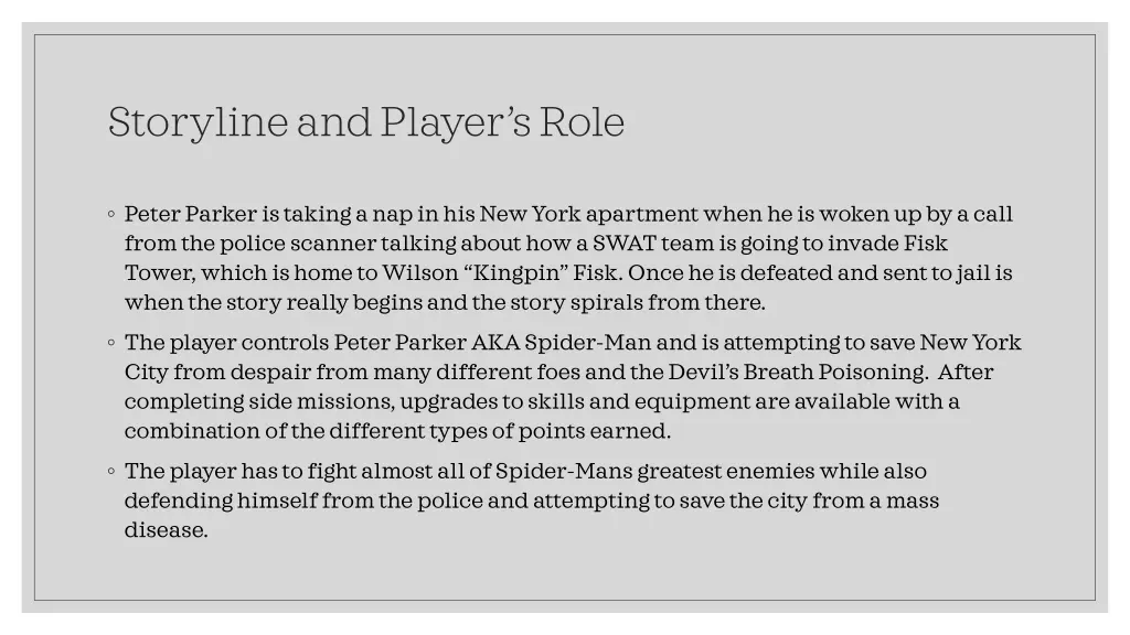 storyline and player s role