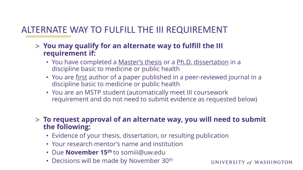 alternate way to fulfill the iii requirement