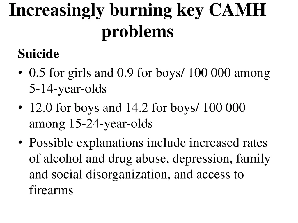increasingly burning key camh problems suicide 1