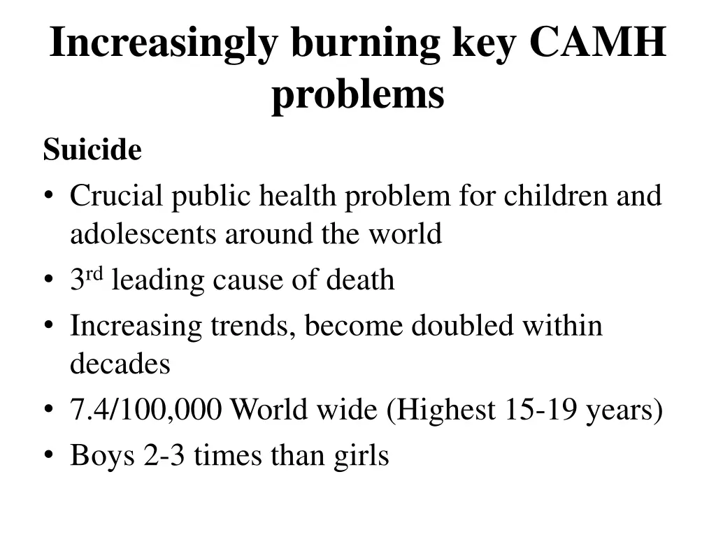 increasingly burning key camh problems suicide