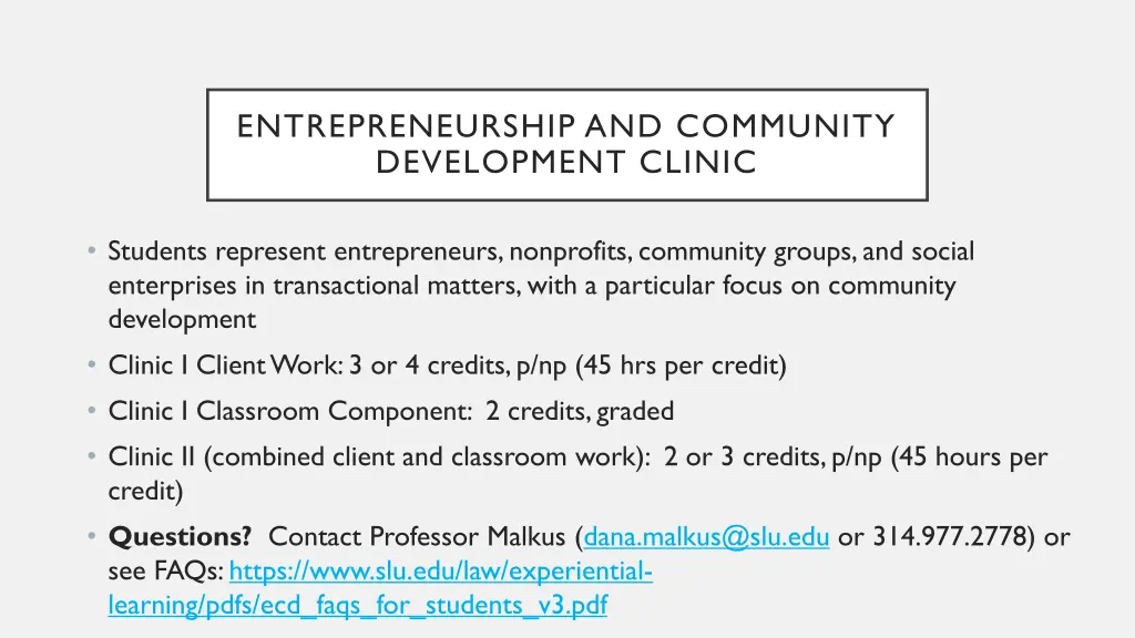 entrepreneurship and community development clinic