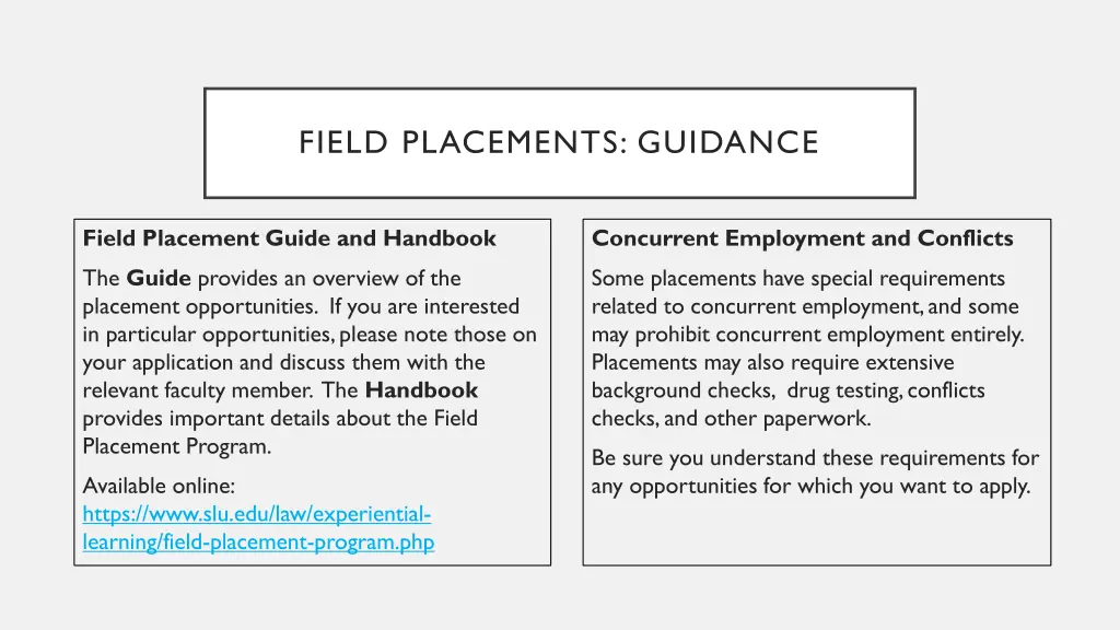 field placements guidance
