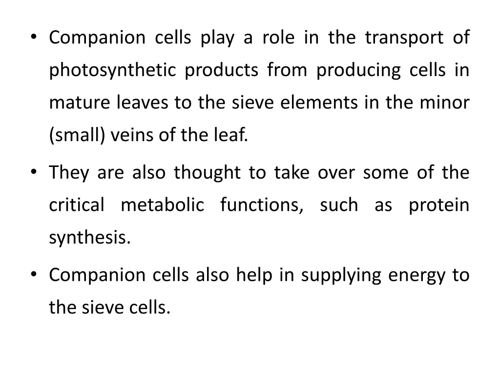 companion cells play a role in the transport of