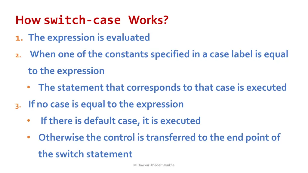 how switch case works