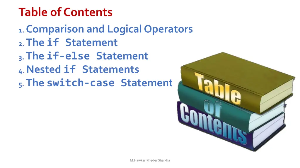 table of contents