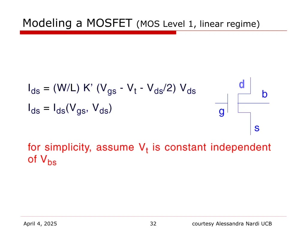 modeling a mosfet mos level 1 linear regime