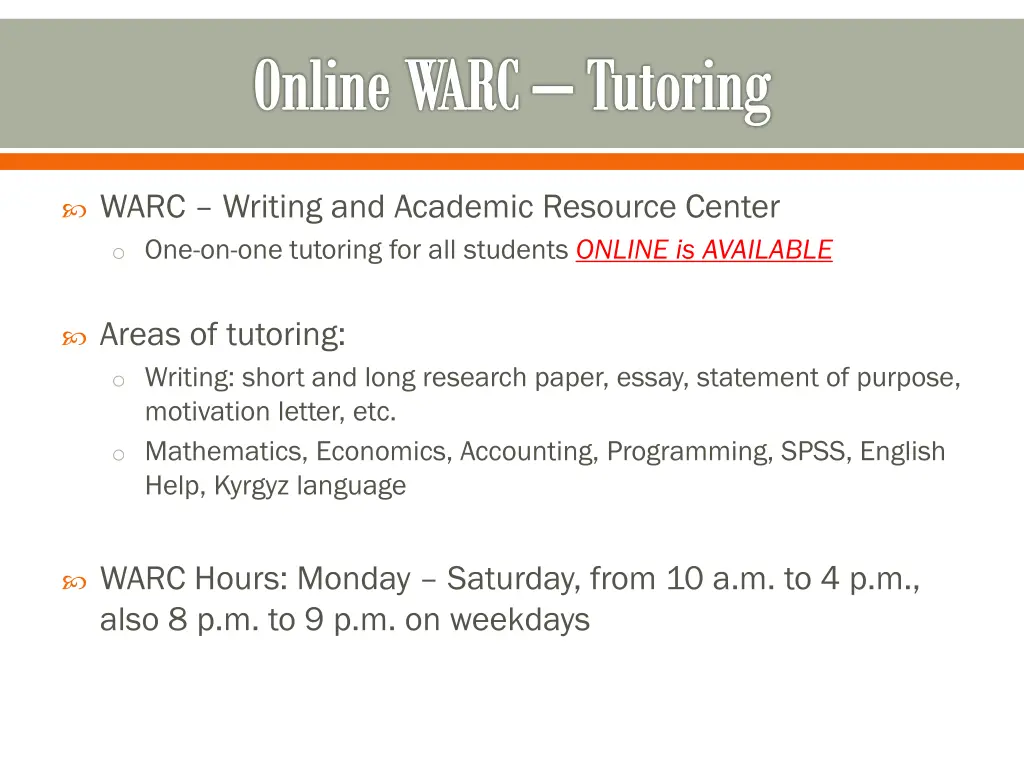 online warc tutoring