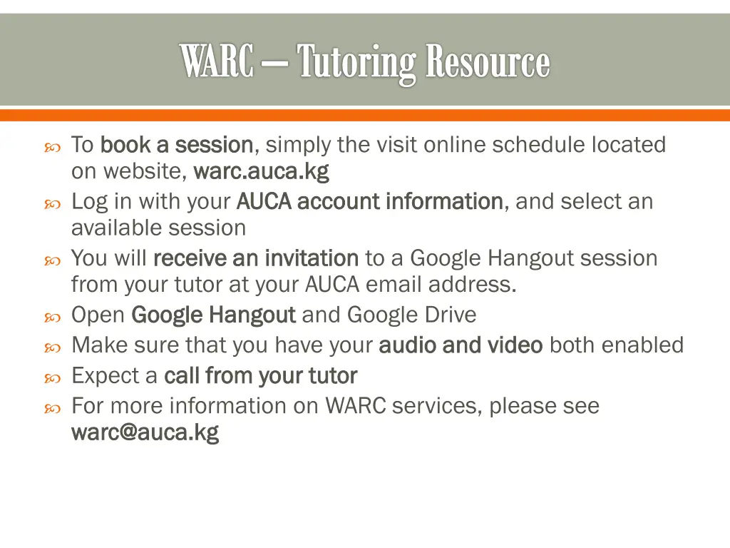 warc tutoring resource