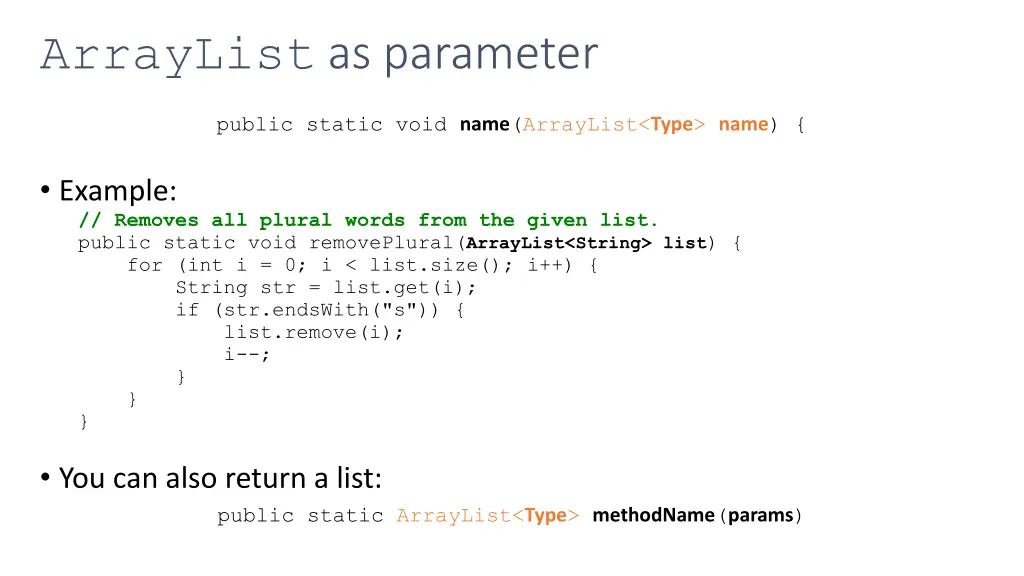 arraylist as parameter 1