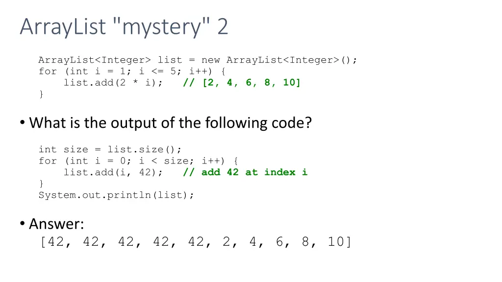 arraylist mystery 2