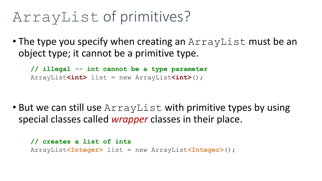 arraylist of primitives