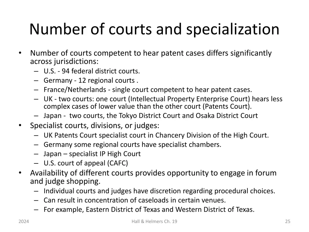 number of courts and specialization