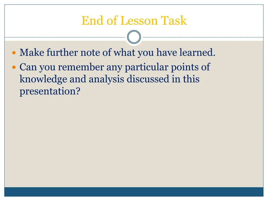 end of lesson task