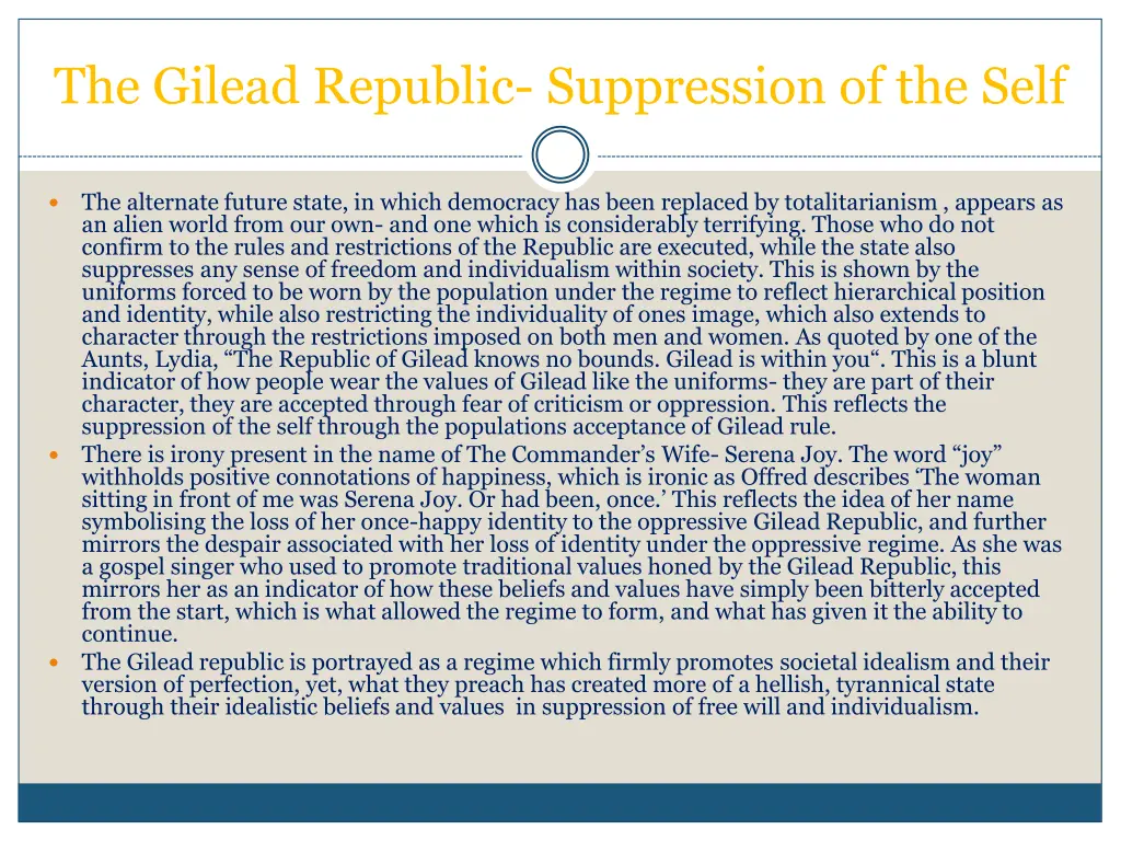 the gilead republic suppression of the self