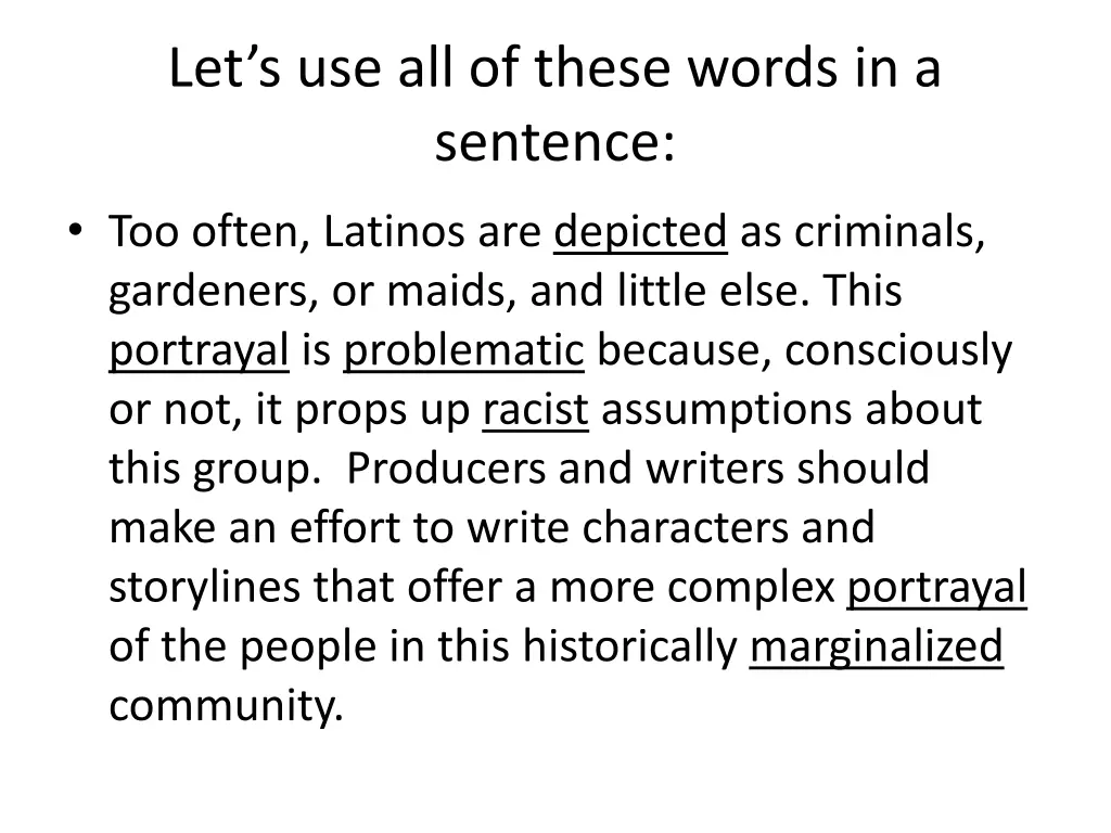 let s use all of these words in a sentence