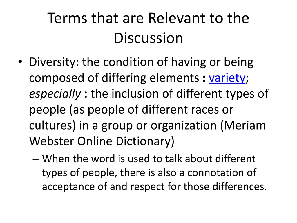 terms that are relevant to the discussion