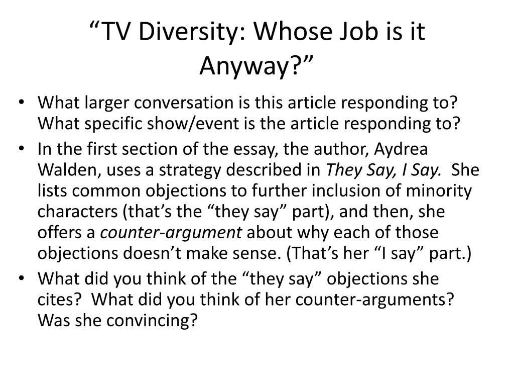 tv diversity whose job is it anyway what larger