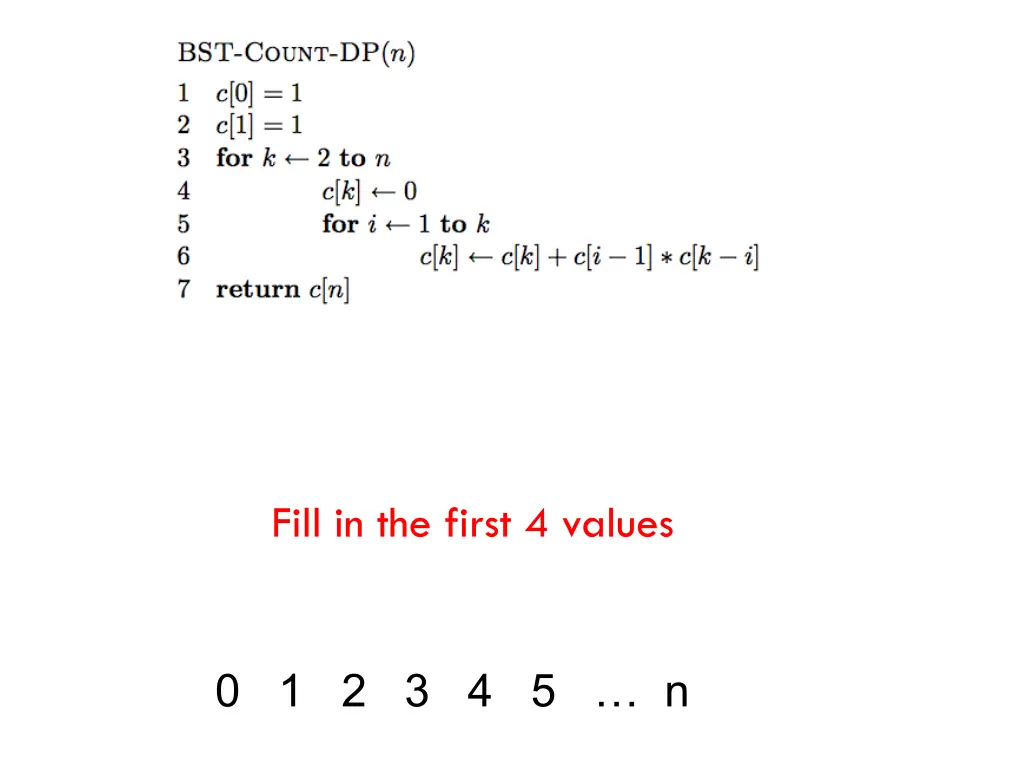 fill in the first 4 values
