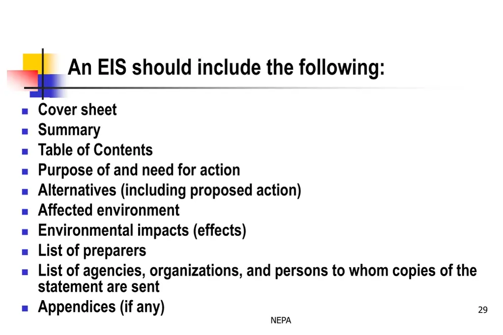 an eis should include the following