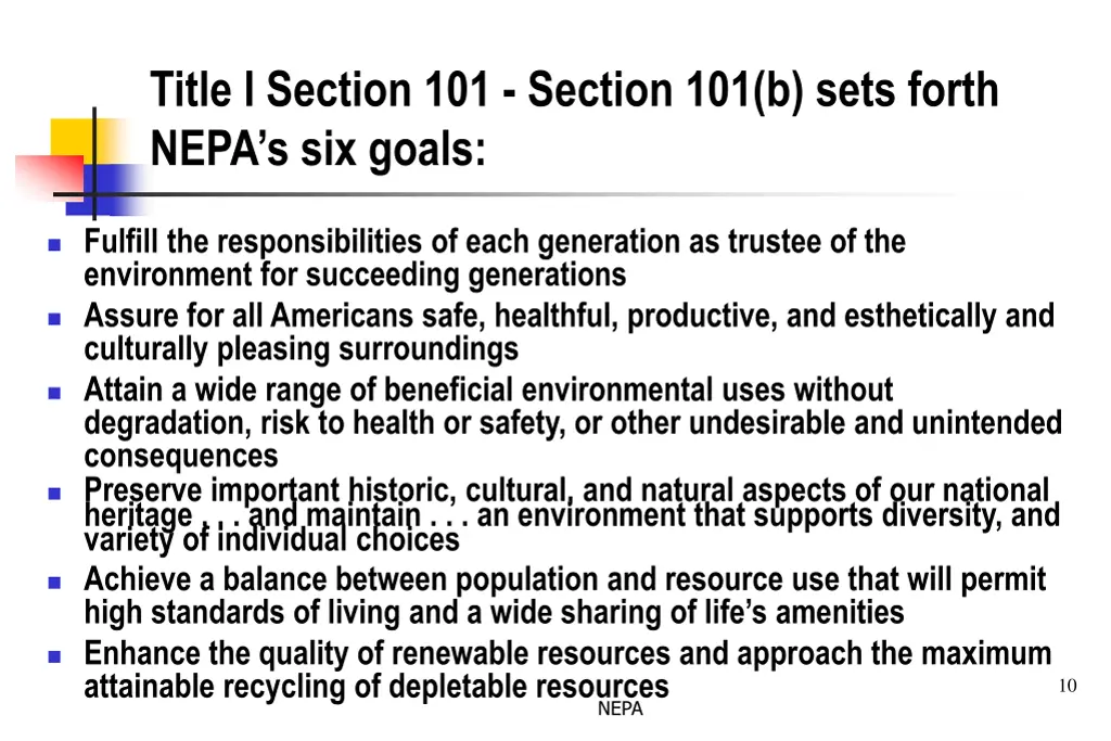 title i section 101 section 101 b sets forth nepa
