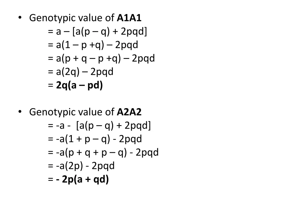 genotypic value of a1a1 a a p q 2pqd a 1 p q 2pqd