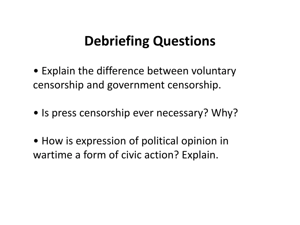 debriefing questions