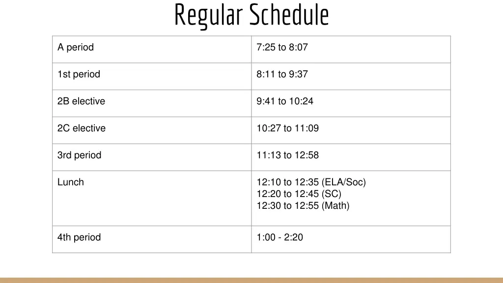 regular schedule