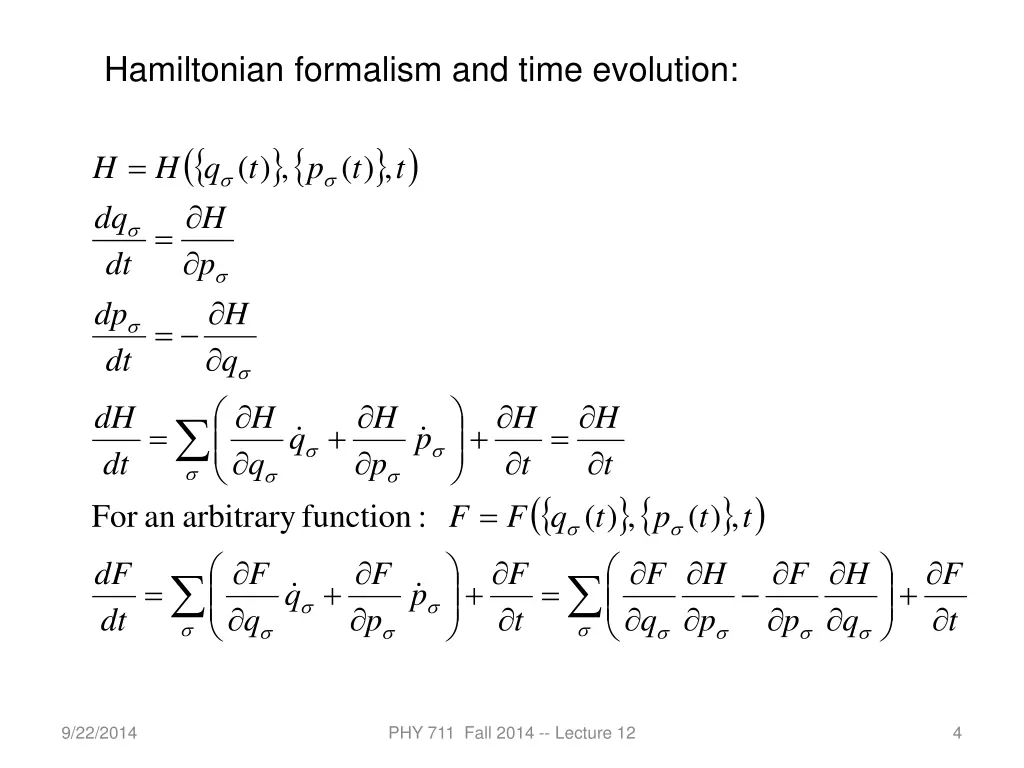 hamiltonian formalism and time evolution