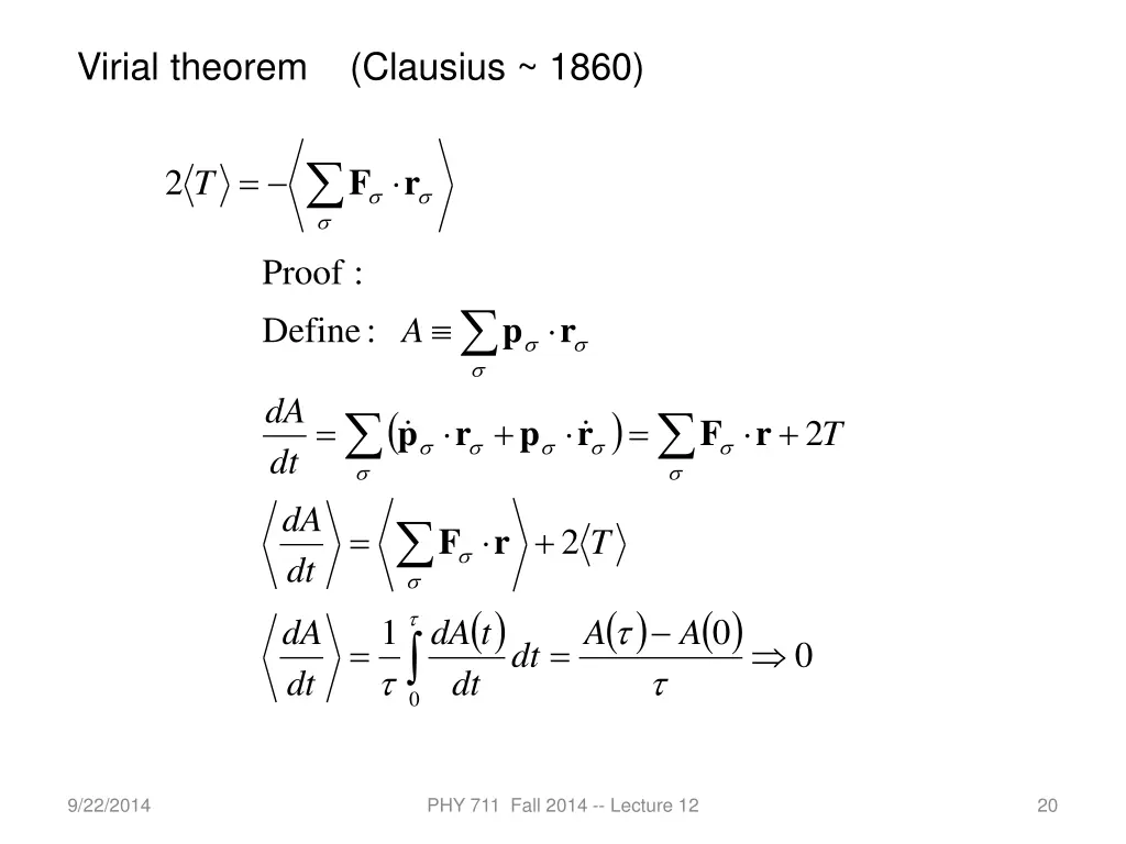 virial theorem clausius 1860