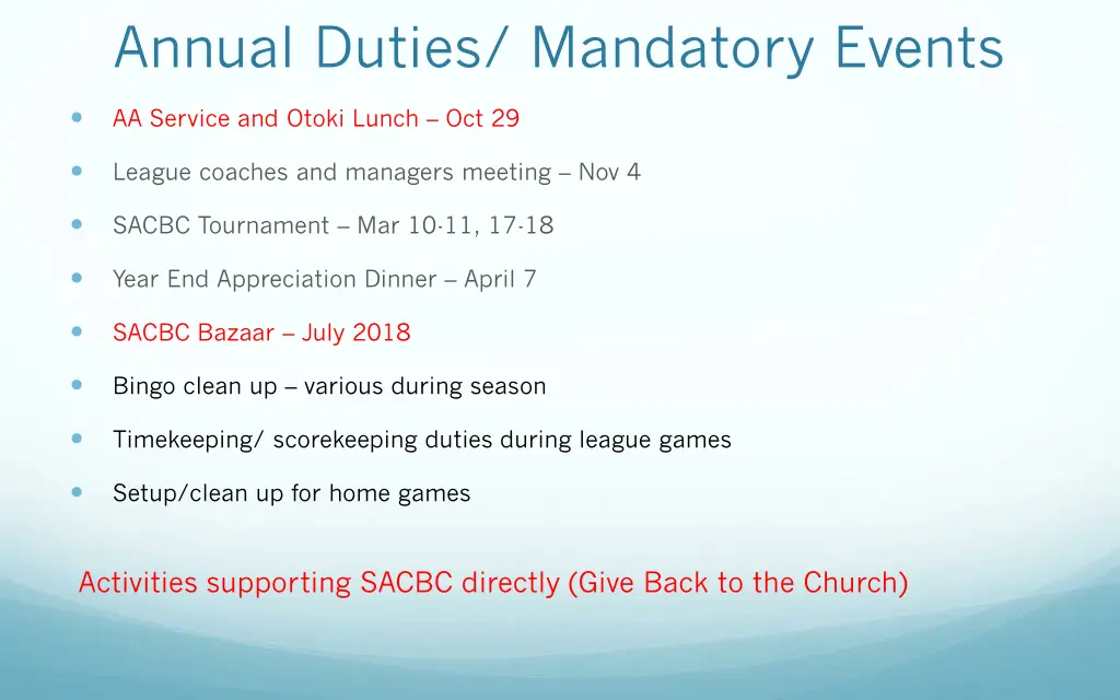annual duties mandatory events