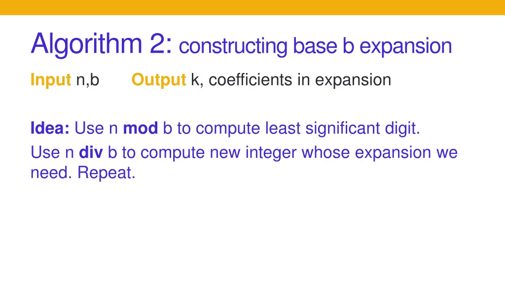 algorithm 2 constructing base b expansion 1