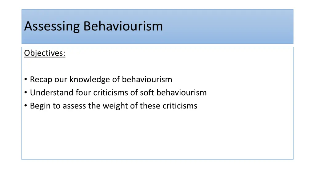 assessing behaviourism